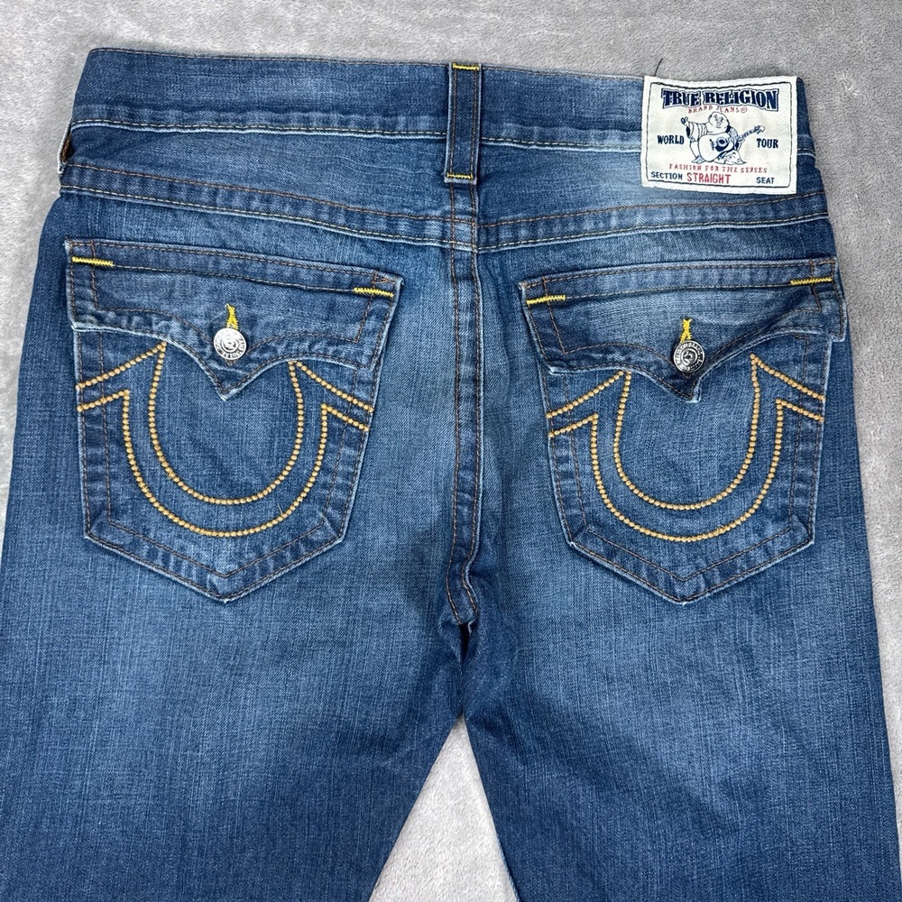 Vtg True Religion Jeans Mens‎ 34x34 Blue Denim Ricky Giant Big T Made In USA